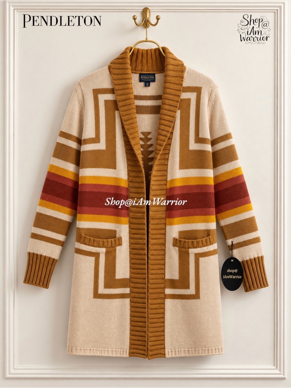 Pendleton NWT Heritage Ranch Striped Geometric Long Shawl Collar Pocket Cardigan - Picture 3 of 11